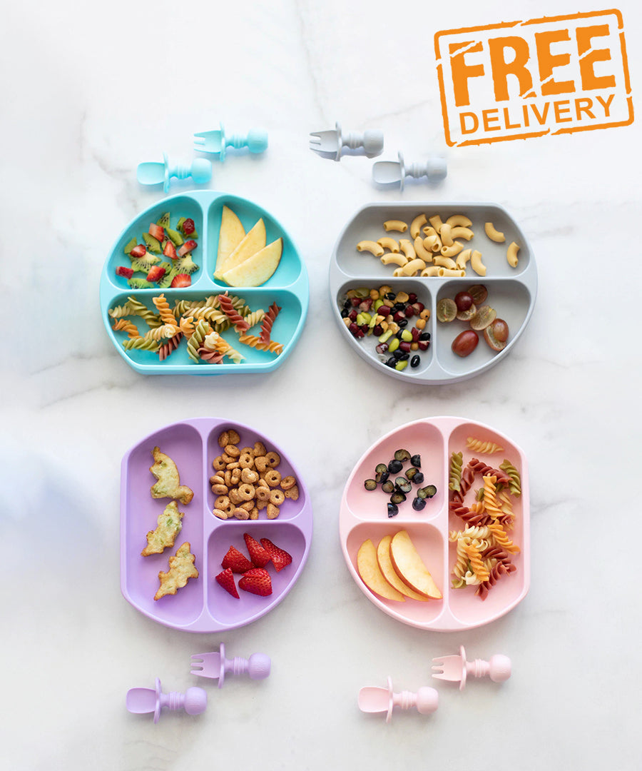 Bumkins Silicone Grip Dish + Chewtensils® Set - Various Colours
