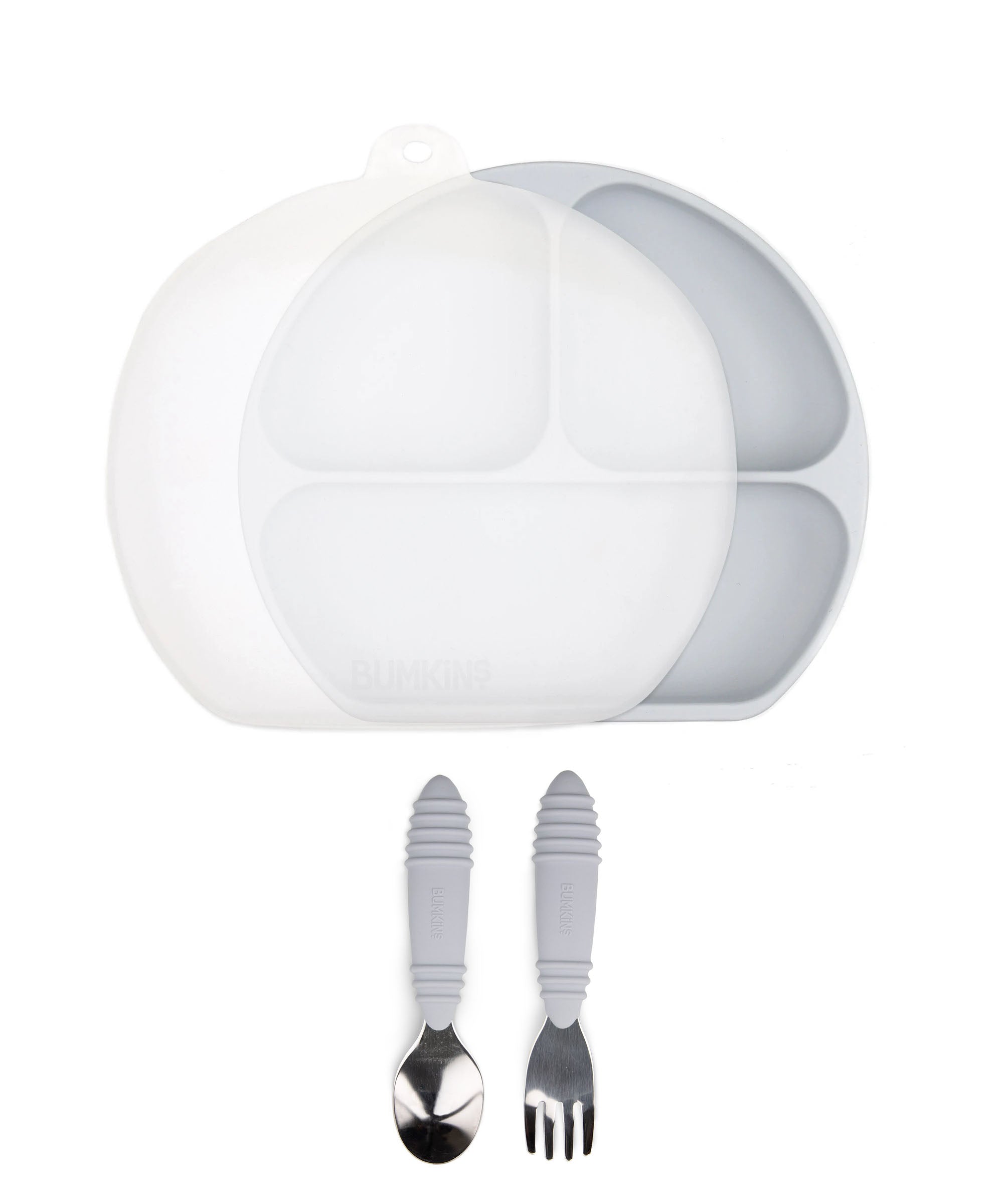 Bumkins Silicone Grip Dish with Lid + Spoon and Folk Set - Various Colours