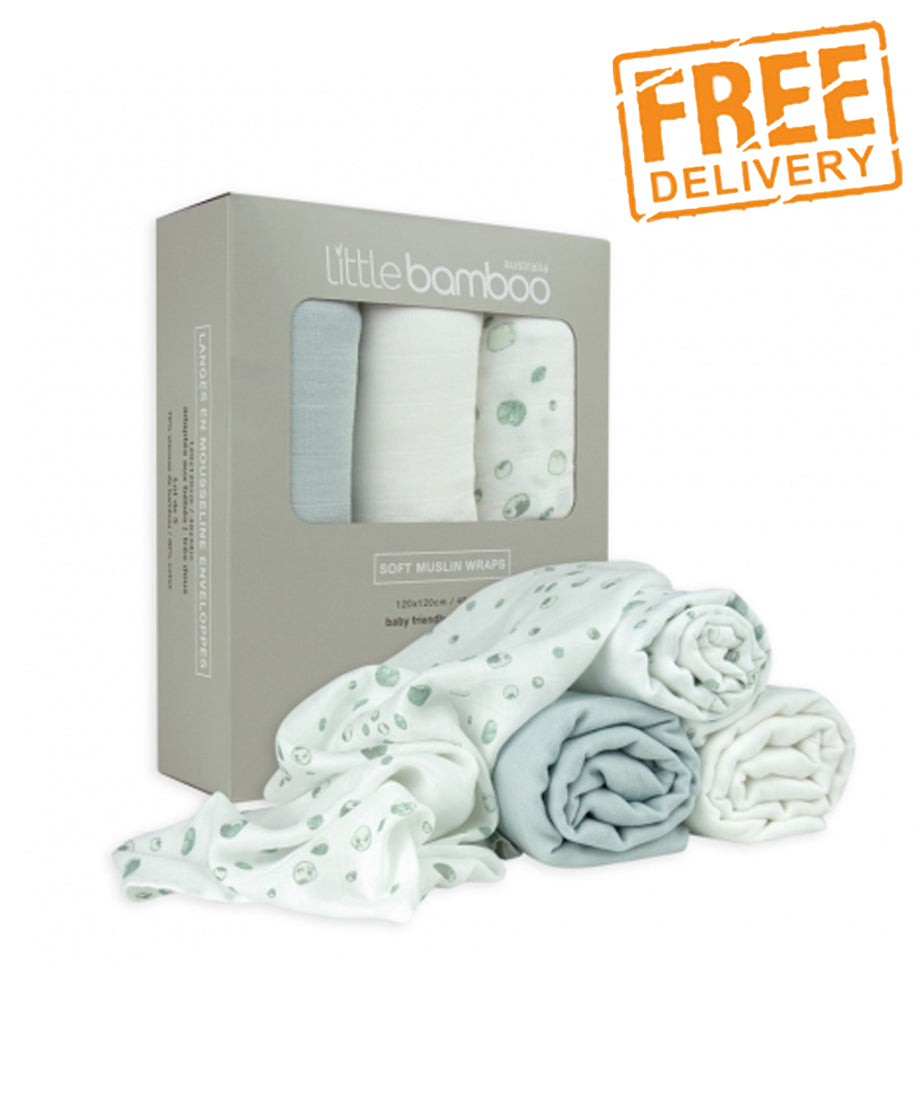Little Bamboo Muslin Wrap 3 Pack - Whisper