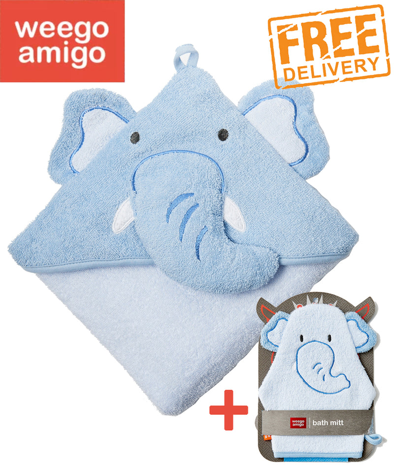 Weegoamigo Bath Mitt and Hooded Towel - Elephant