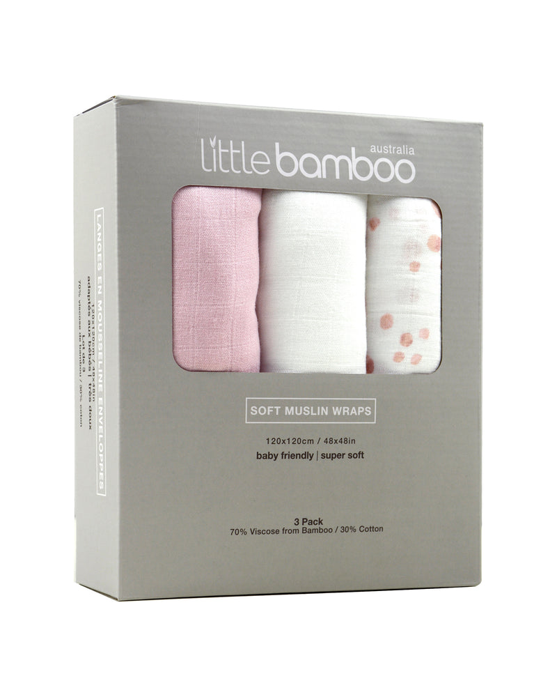 Little Bamboo Muslin Wrap 3 Pack - Dusty Pink